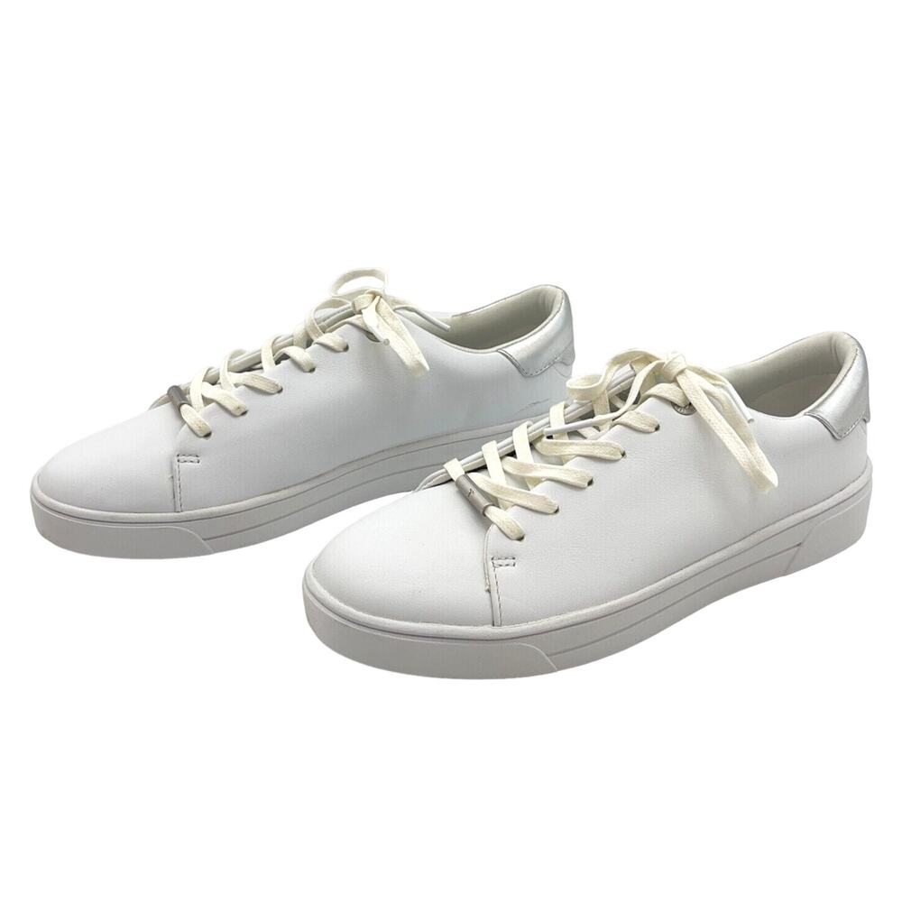 Ted Baker Zenis Trainers Ladies Shoes White Leather Silver Tipping - Size US 8